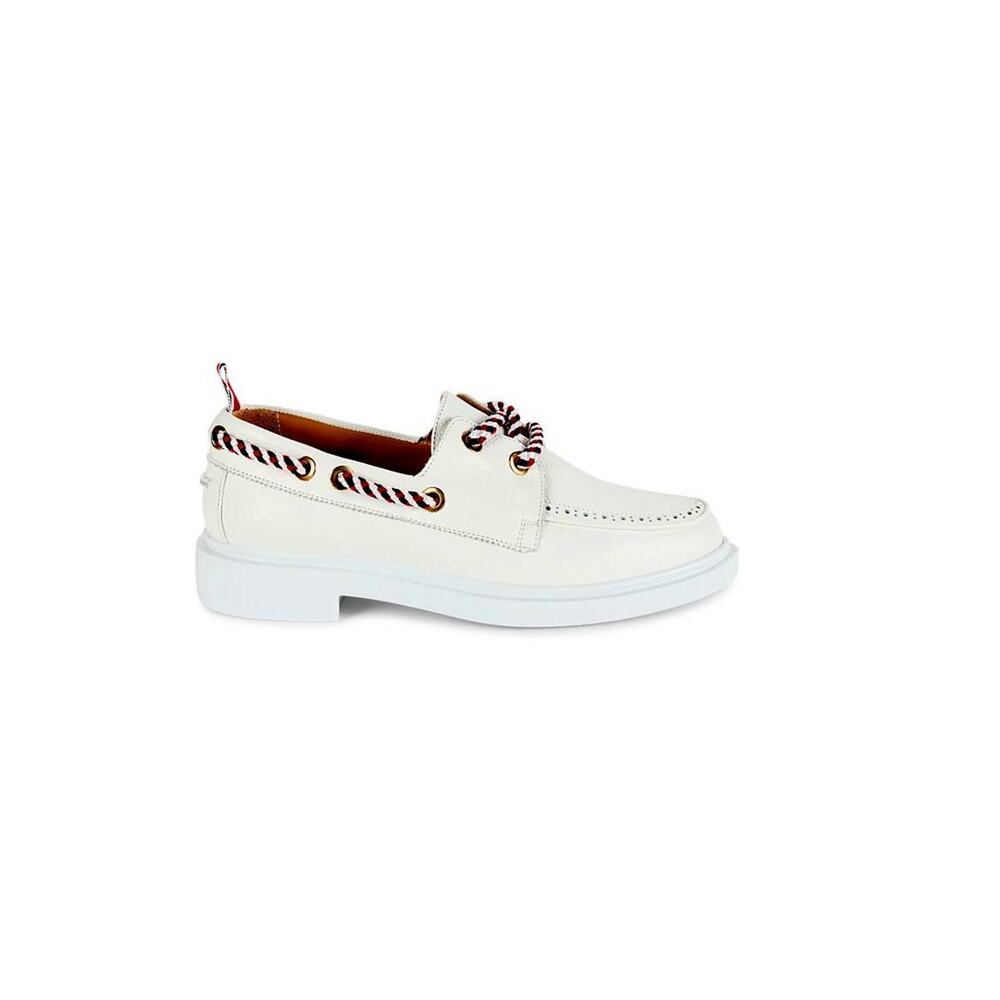 $890 NIB Thom Browne White Trim Brogue Leather Boat Shoes Loafer Size 11 D